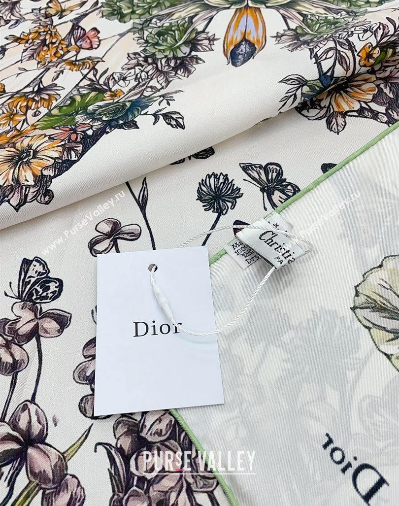 Dior Metamorphose Butterfly Silk Sqaure Scarf 90x90cm White/Green 2024 0130 (A-24013032)