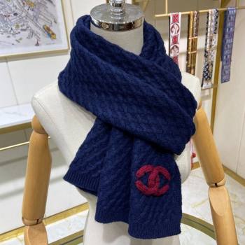 Chanel Knit Cashmere Long Scarf with Maxi CC 30x160cm Navy Blue 2024 0131 (A-240131025)