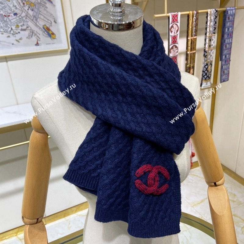 Chanel Knit Cashmere Long Scarf with Maxi CC 30x160cm Navy Blue 2024 0131 (A-240131025)