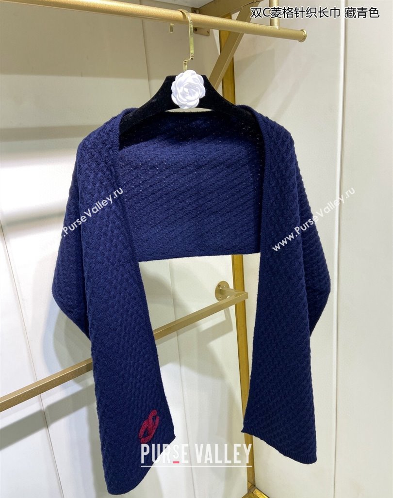 Chanel Knit Cashmere Long Scarf with Maxi CC 30x160cm Navy Blue 2024 0131 (A-240131025)