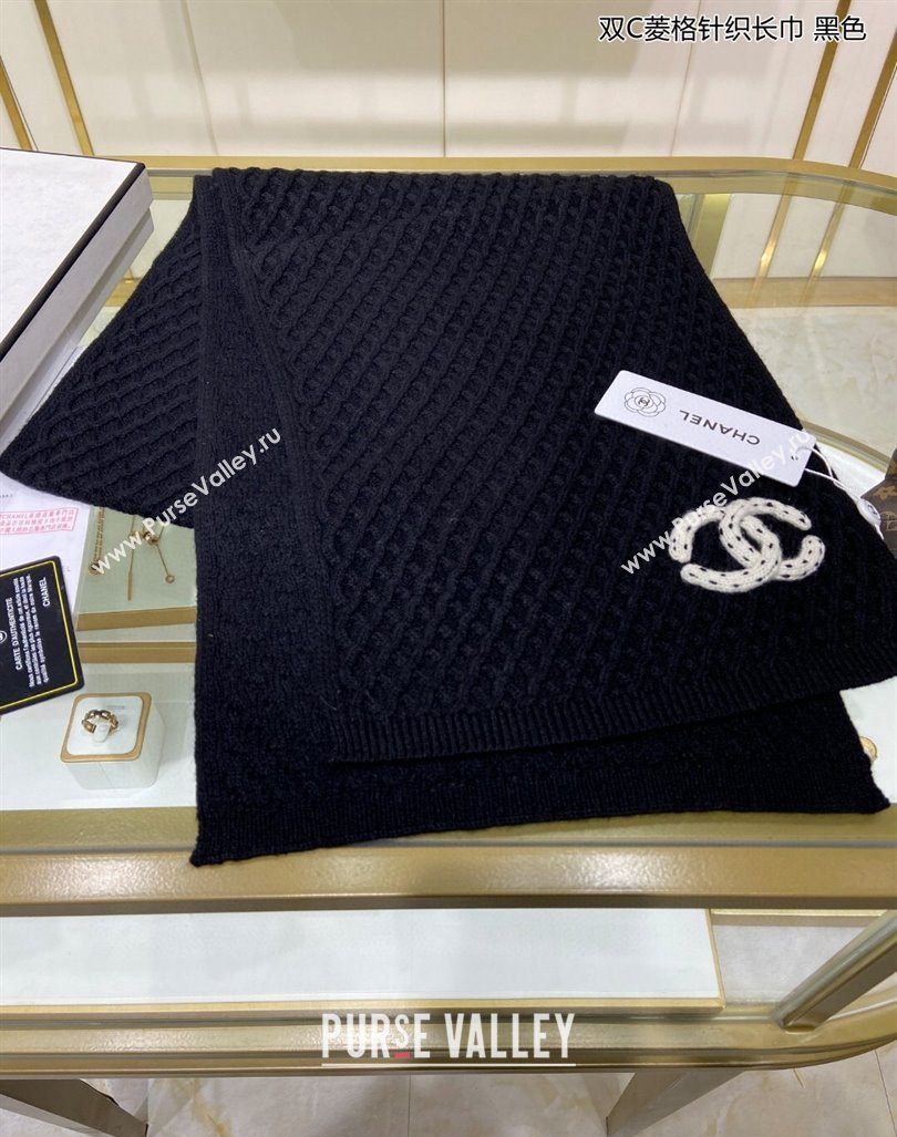 Chanel Knit Cashmere Long Scarf with Maxi CC 30x160cm Black 2024 0131 (A-240131027)