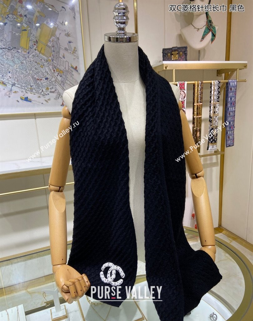 Chanel Knit Cashmere Long Scarf with Maxi CC 30x160cm Black 2024 0131 (A-240131027)