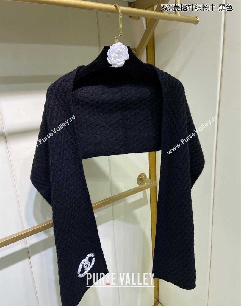 Chanel Knit Cashmere Long Scarf with Maxi CC 30x160cm Black 2024 0131 (A-240131027)