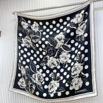 Chanel Camellia Silk Sqaure Scarf 90x90cm Black 2024 0130 (A-24013030)