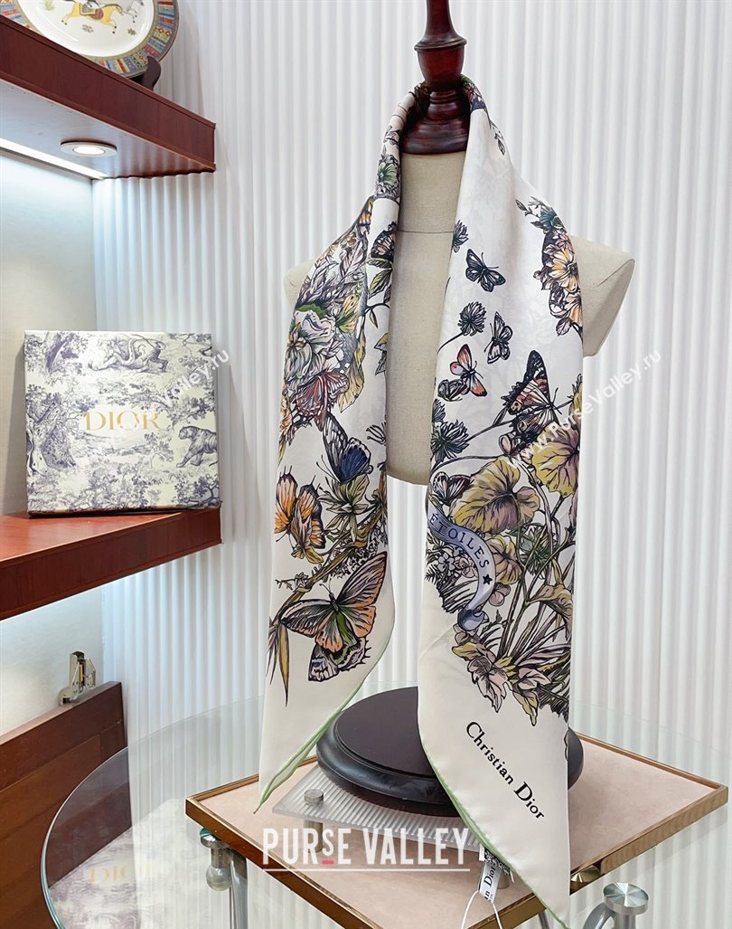 Dior Metamorphose Butterfly Silk Sqaure Scarf 90x90cm White/Green 2024 0130 (A-24013032)