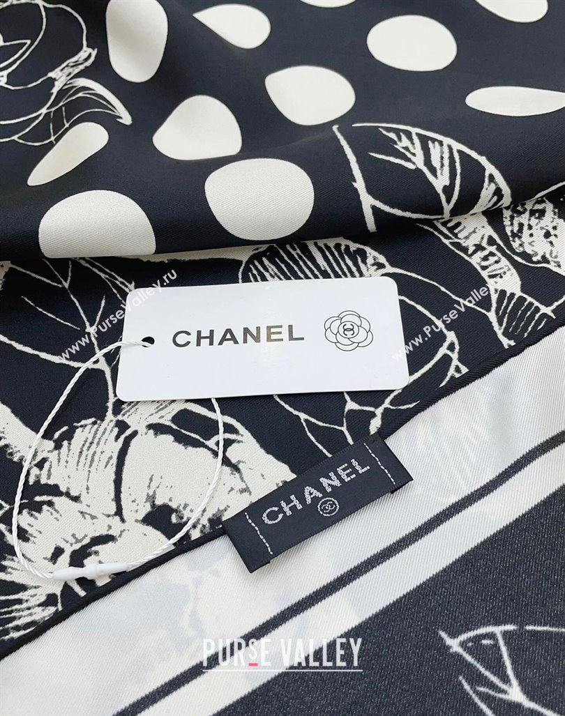 Chanel Camellia Silk Sqaure Scarf 90x90cm Black 2024 0130 (A-24013030)