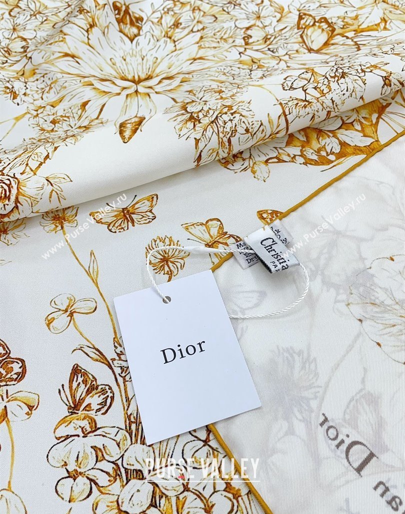 Dior Metamorphose Butterfly Silk Sqaure Scarf 90x90cm White/Gold 2024 0130 (A-24013033)