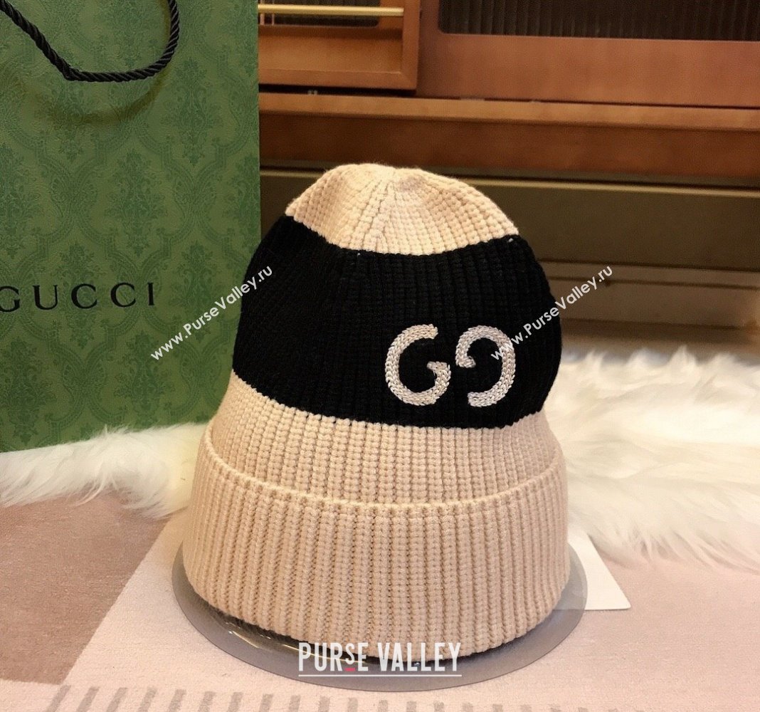 Gucci Knit Hat with Sequins GG Light Beige/Black 2024 0131 (A-240131029)