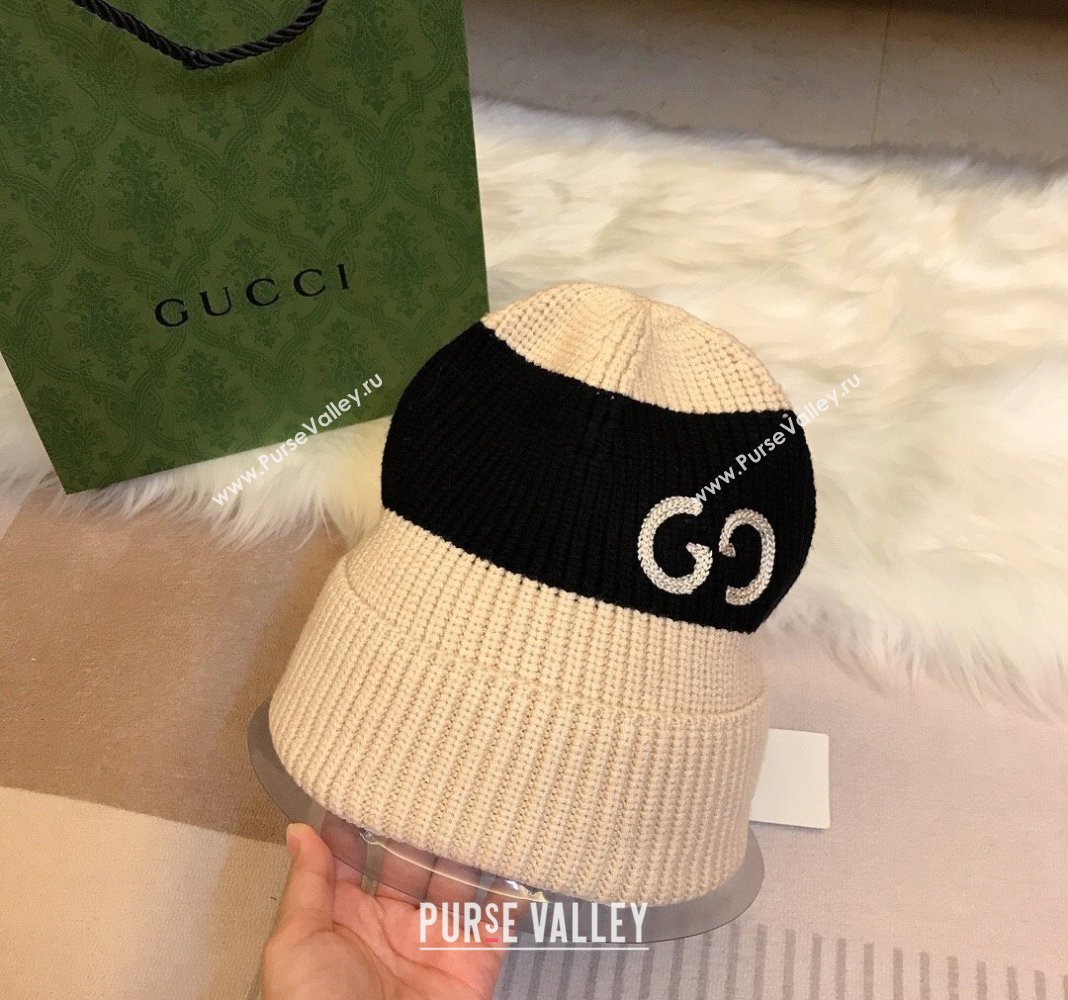 Gucci Knit Hat with Sequins GG Light Beige/Black 2024 0131 (A-240131029)