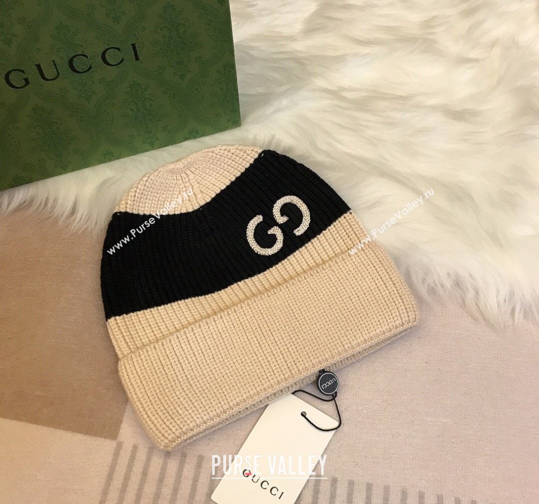 Gucci Knit Hat with Sequins GG Light Beige/Black 2024 0131 (A-240131029)