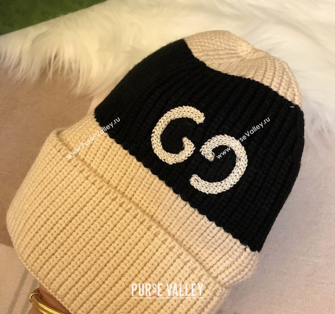 Gucci Knit Hat with Sequins GG Light Beige/Black 2024 0131 (A-240131029)