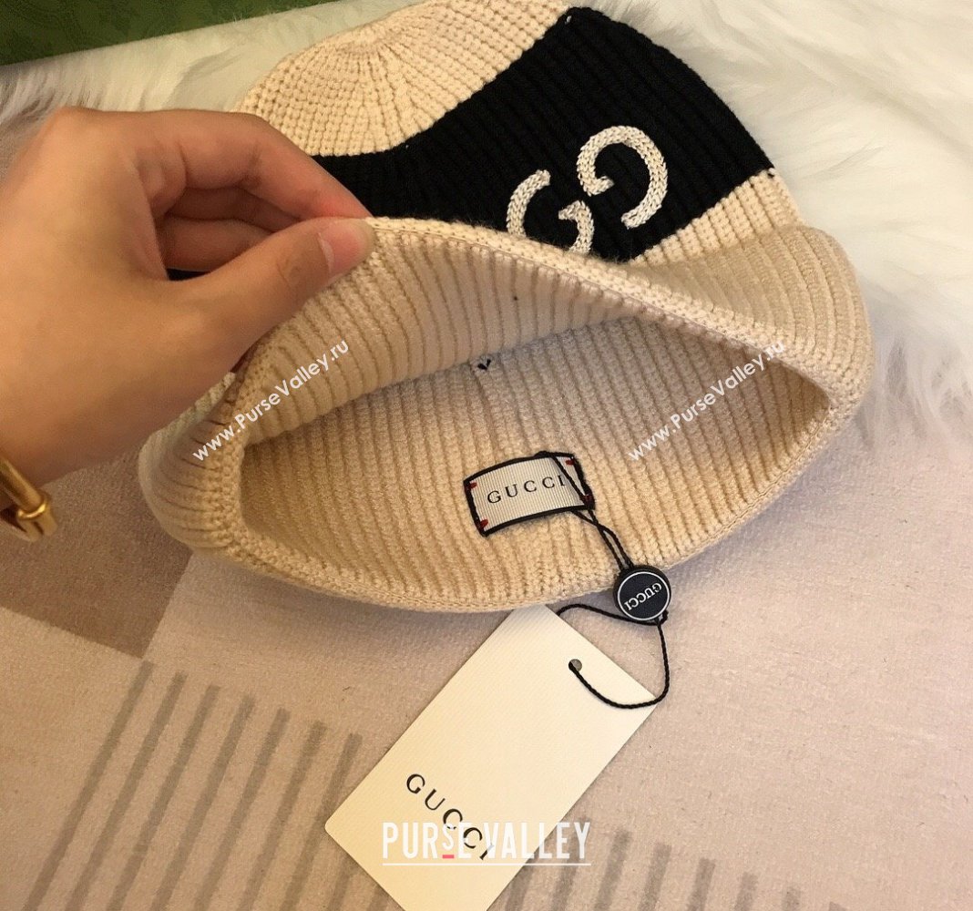 Gucci Knit Hat with Sequins GG Light Beige/Black 2024 0131 (A-240131029)