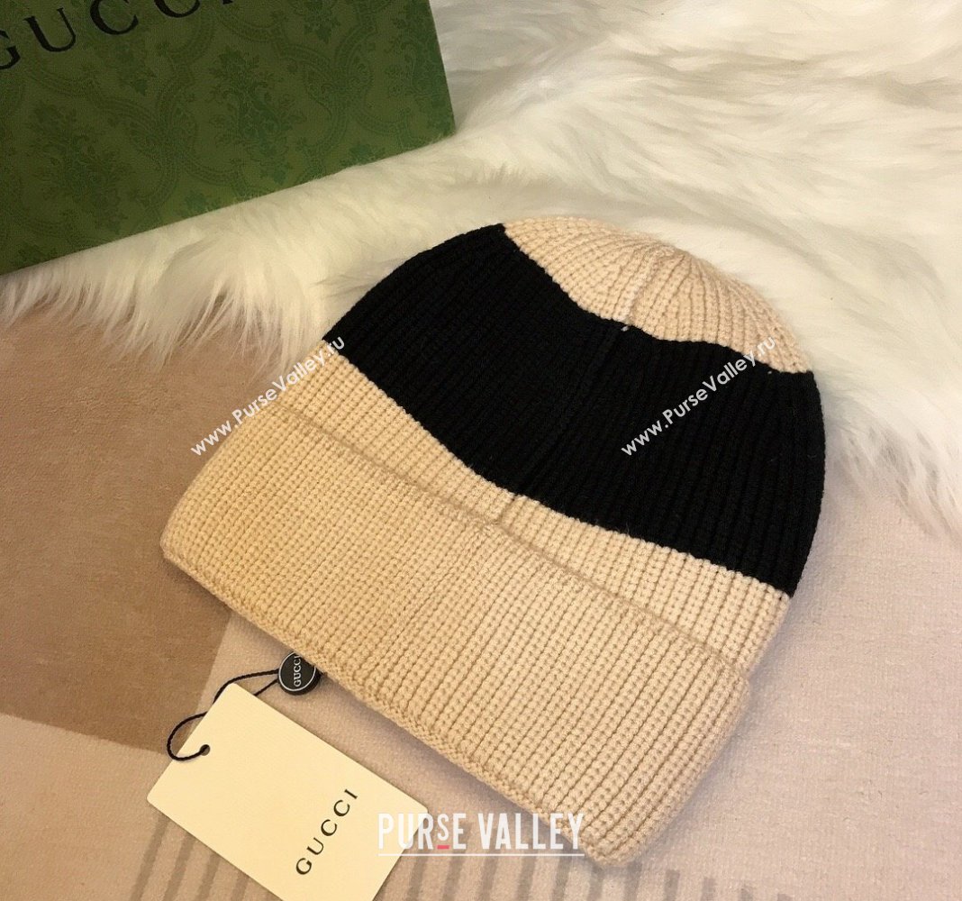 Gucci Knit Hat with Sequins GG Light Beige/Black 2024 0131 (A-240131029)