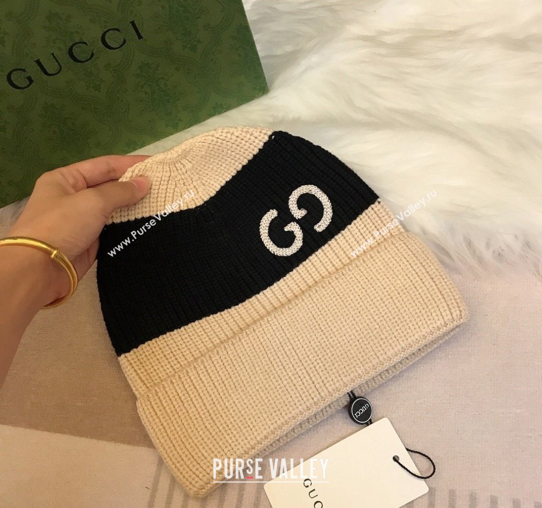 Gucci Knit Hat with Sequins GG Light Beige/Black 2024 0131 (A-240131029)