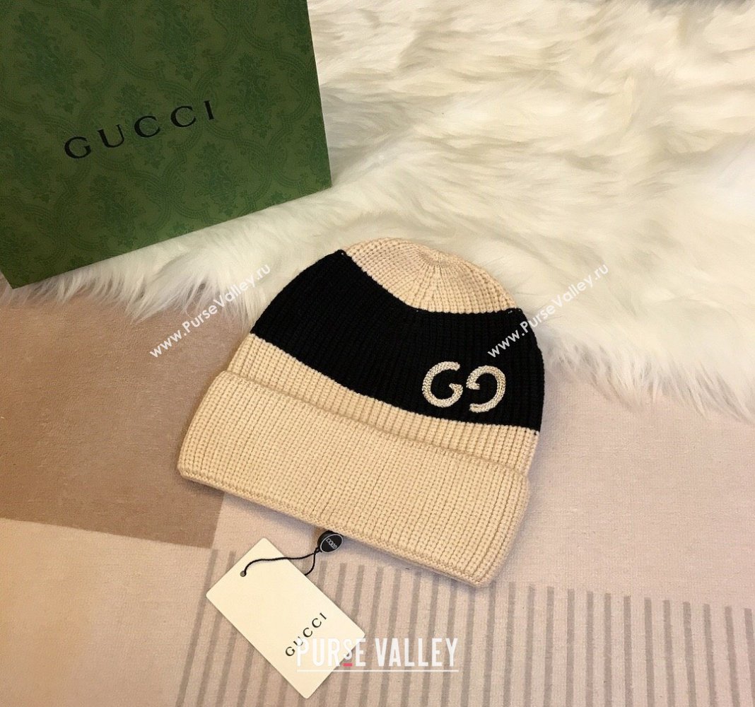 Gucci Knit Hat with Sequins GG Light Beige/Black 2024 0131 (A-240131029)