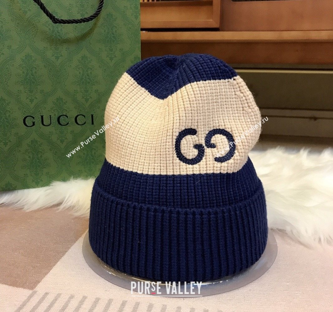 Gucci Knit Hat with Sequins GG Light Beige/Blue 2024 0131 (A-240131030)