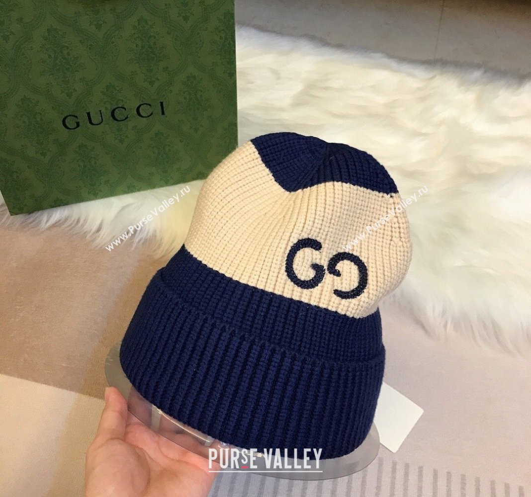 Gucci Knit Hat with Sequins GG Light Beige/Blue 2024 0131 (A-240131030)