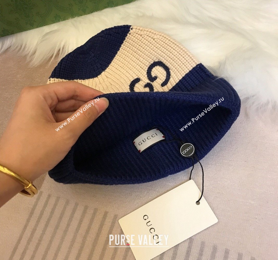 Gucci Knit Hat with Sequins GG Light Beige/Blue 2024 0131 (A-240131030)