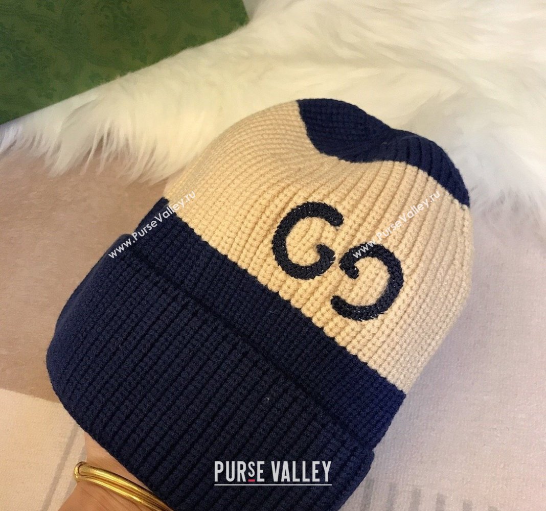 Gucci Knit Hat with Sequins GG Light Beige/Blue 2024 0131 (A-240131030)