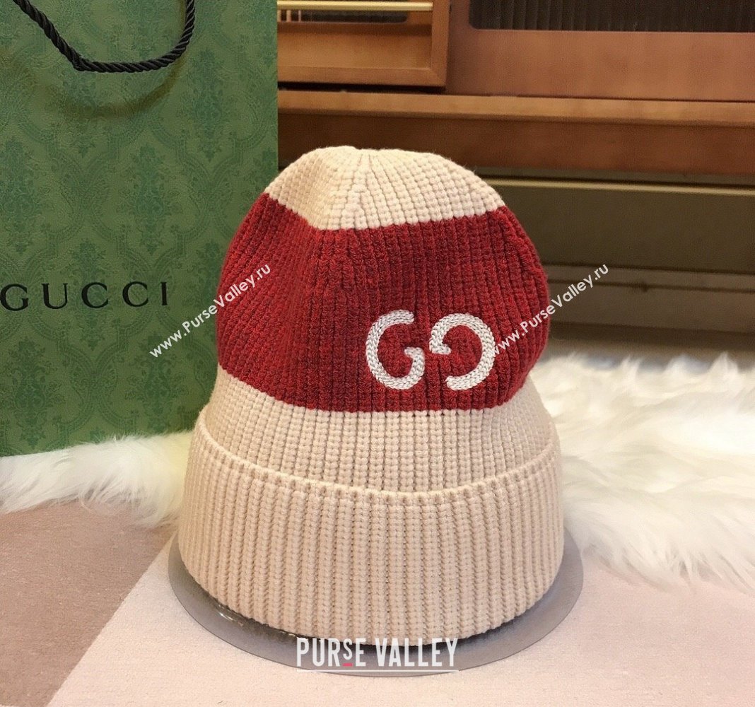 Gucci Knit Hat with Sequins GG Light Beige/Red 2024 0131 (A-240131031)