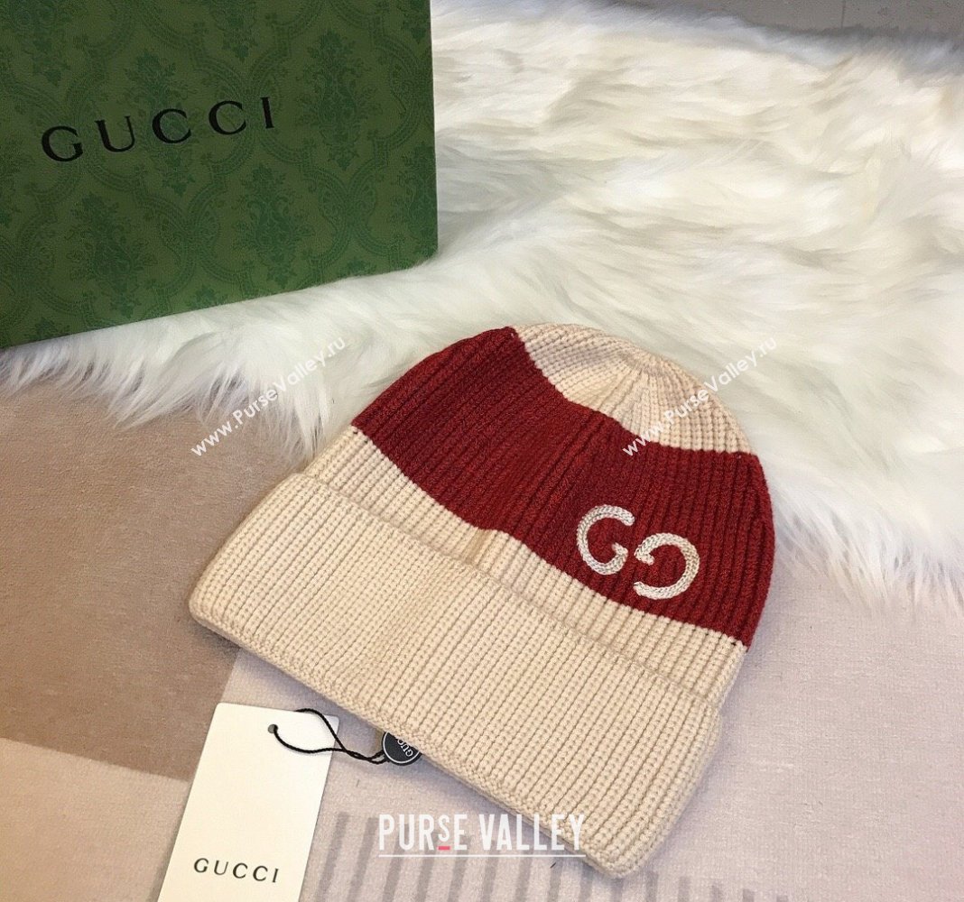 Gucci Knit Hat with Sequins GG Light Beige/Red 2024 0131 (A-240131031)