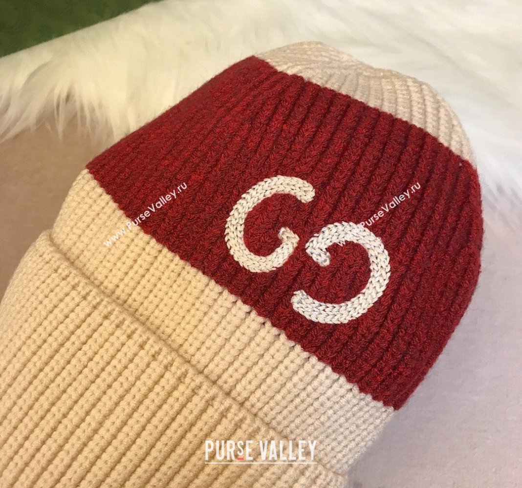 Gucci Knit Hat with Sequins GG Light Beige/Red 2024 0131 (A-240131031)