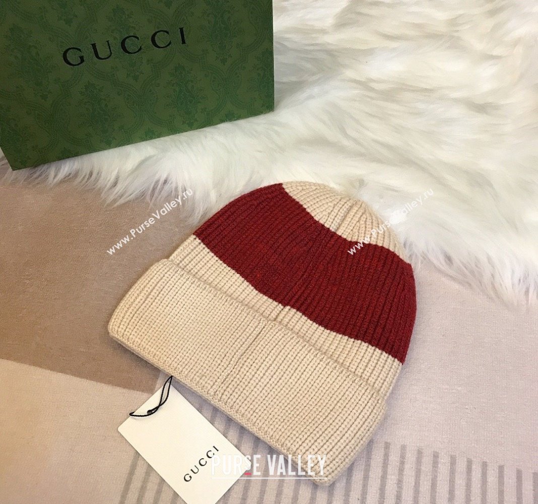 Gucci Knit Hat with Sequins GG Light Beige/Red 2024 0131 (A-240131031)