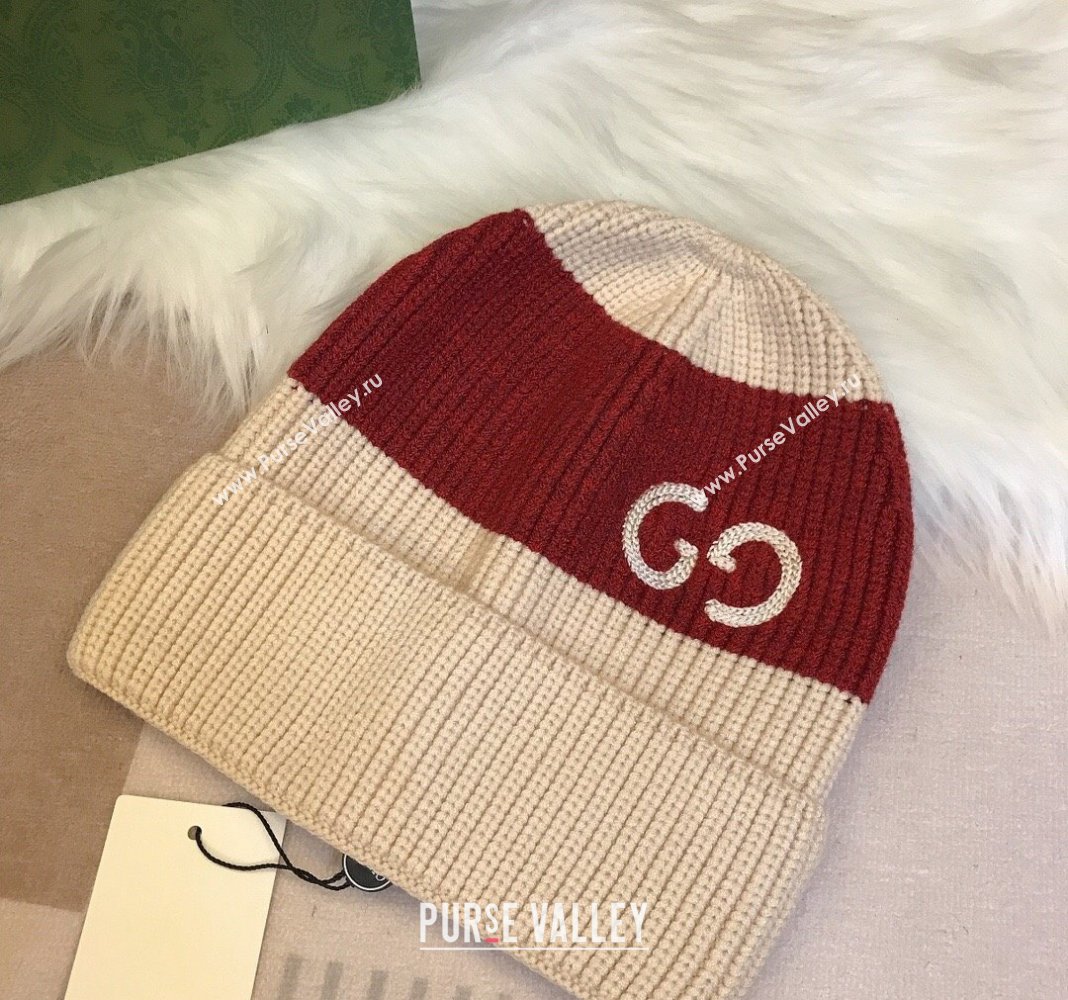 Gucci Knit Hat with Sequins GG Light Beige/Red 2024 0131 (A-240131031)