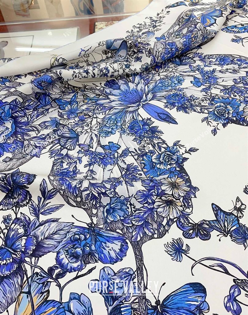 Dior Metamorphose Butterfly Silk Sqaure Scarf 90x90cm Blue 2024 0130 (A-24013034)