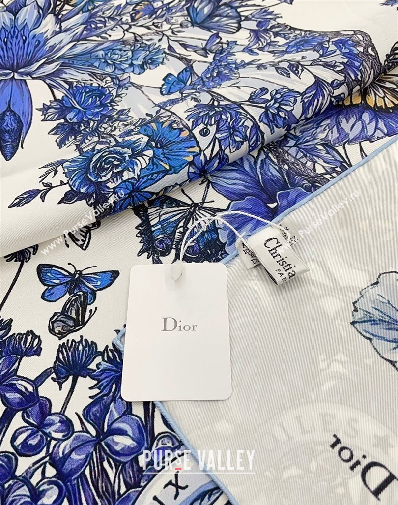 Dior Metamorphose Butterfly Silk Sqaure Scarf 90x90cm Blue 2024 0130 (A-24013034)