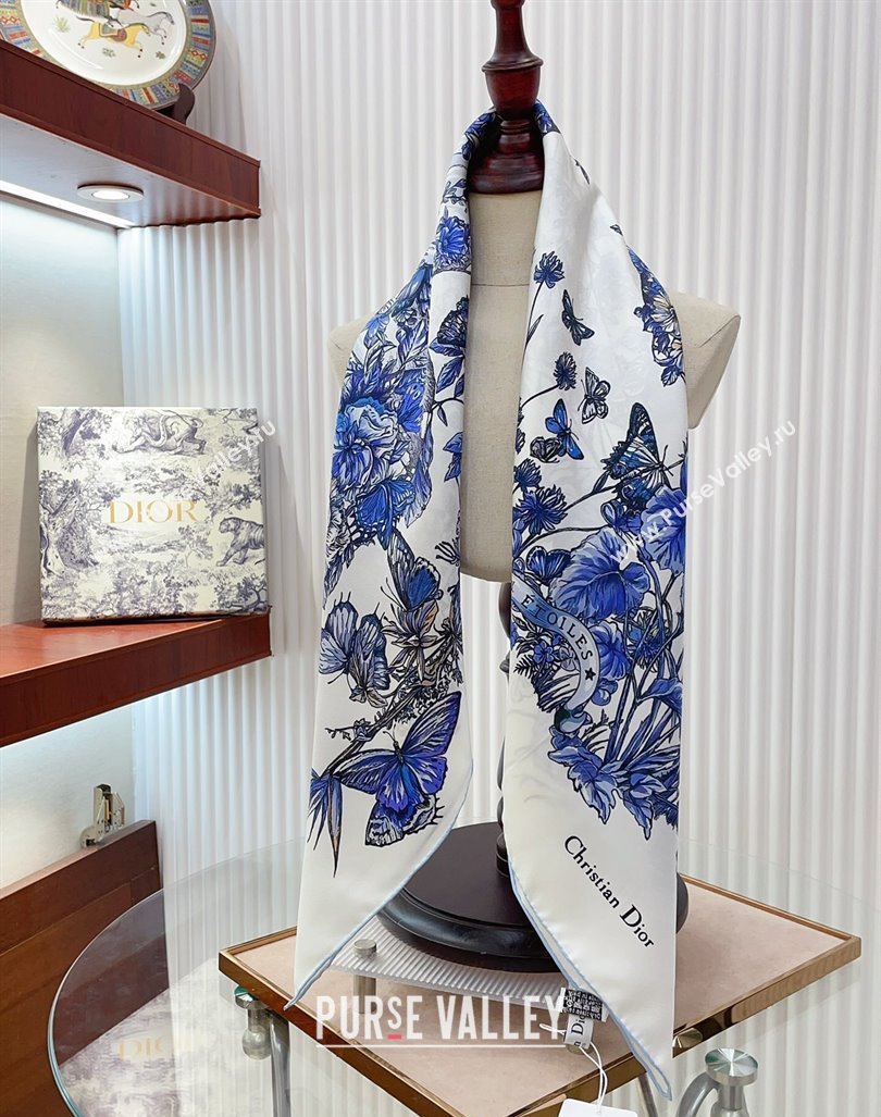 Dior Metamorphose Butterfly Silk Sqaure Scarf 90x90cm Blue 2024 0130 (A-24013034)