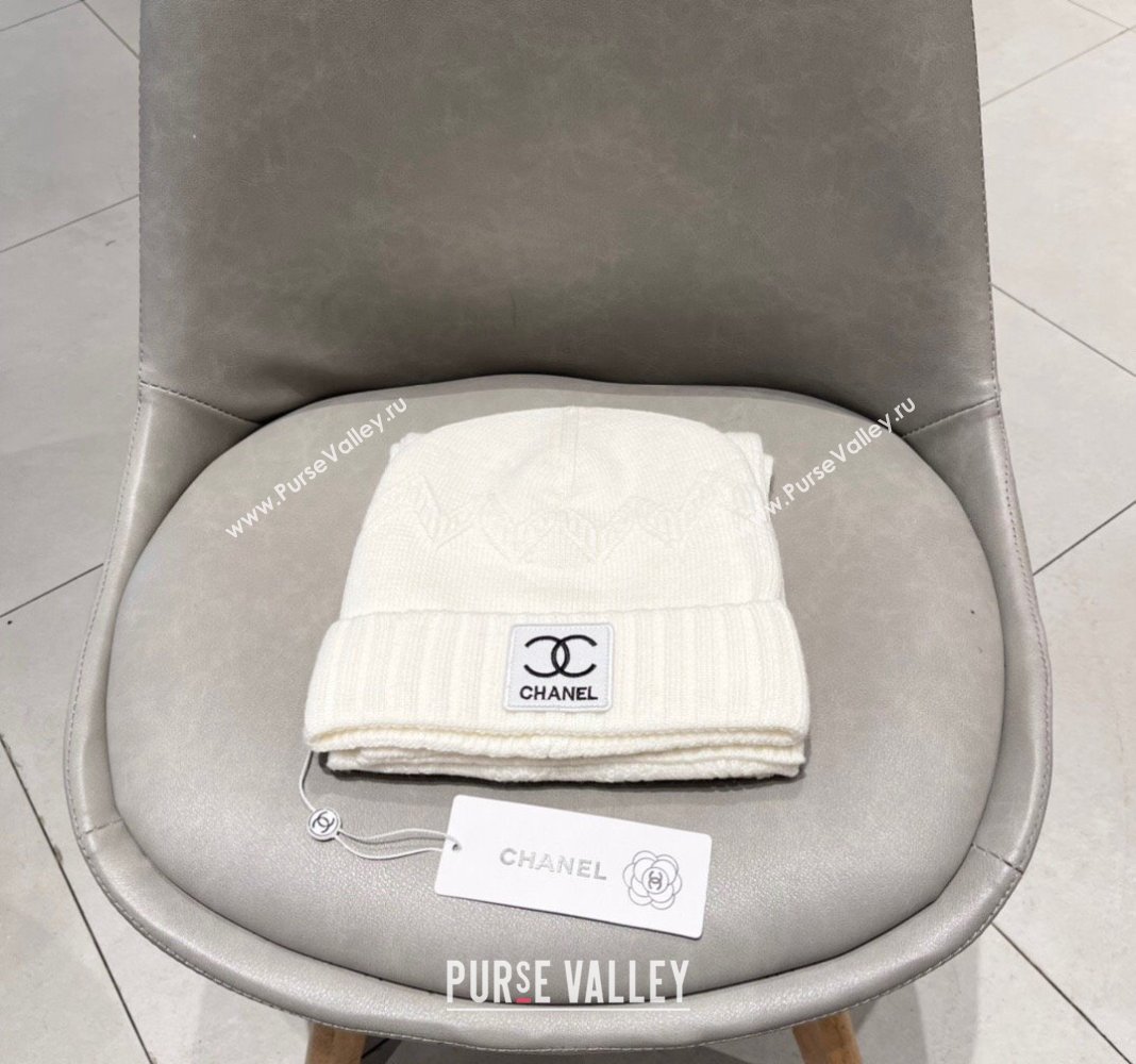 Chanel Knit Hat and Scarf Set White 2024 0130 (A-24013047)