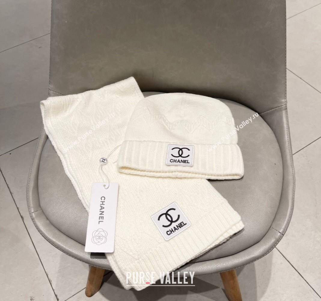 Chanel Knit Hat and Scarf Set White 2024 0130 (A-24013047)