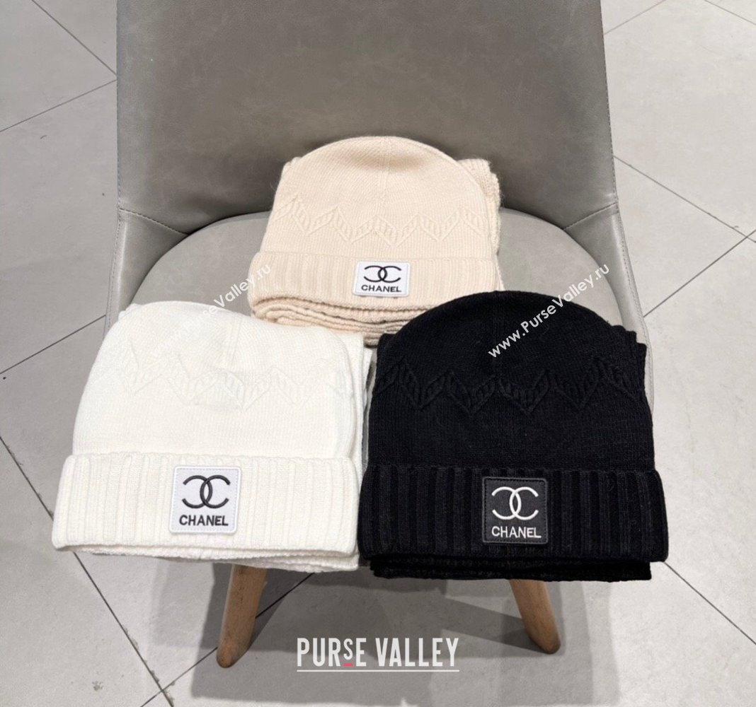 Chanel Knit Hat and Scarf Set White 2024 0130 (A-24013047)