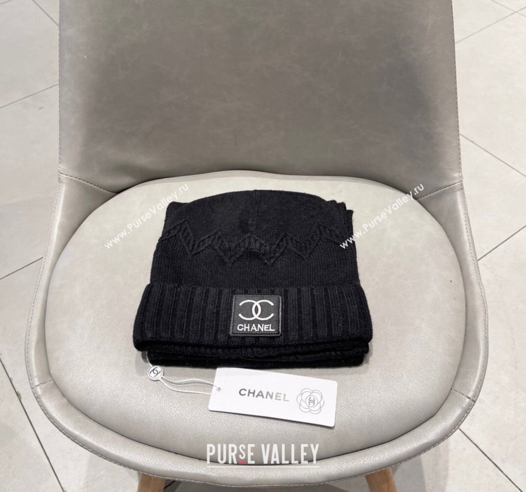 Chanel Knit Hat and Scarf Set Black 2024 0130 (A-24013048)