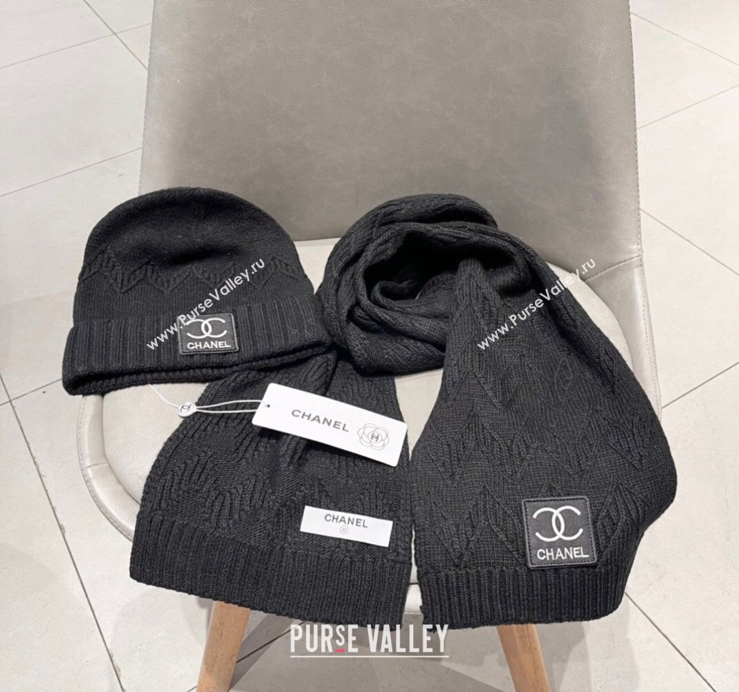 Chanel Knit Hat and Scarf Set Black 2024 0130 (A-24013048)