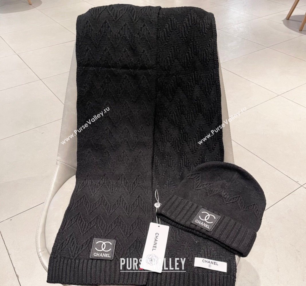 Chanel Knit Hat and Scarf Set Black 2024 0130 (A-24013048)