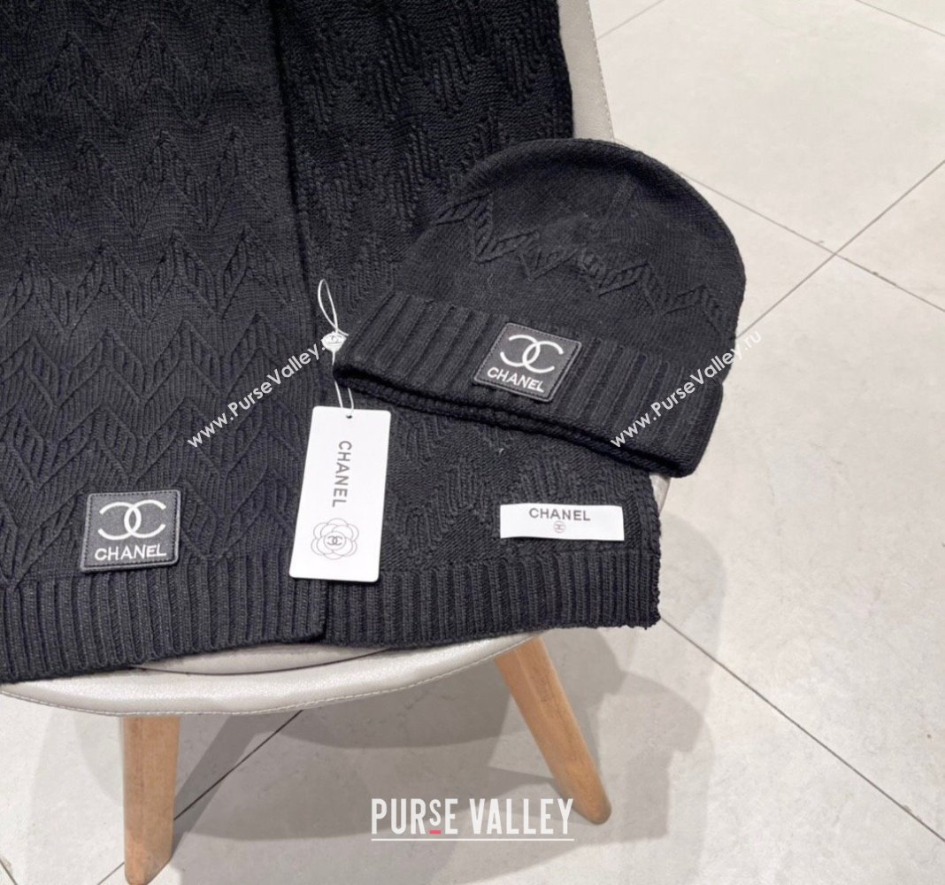 Chanel Knit Hat and Scarf Set Black 2024 0130 (A-24013048)