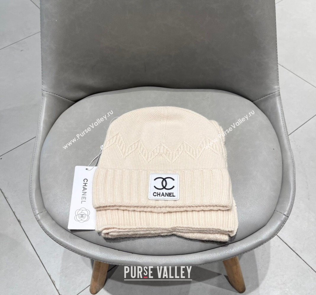 Chanel Knit Hat and Scarf Set Light Beige 2024 0130 (A-24013049)