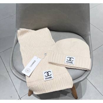 Chanel Knit Hat and Scarf Set Light Beige 2024 0130 (A-24013049)