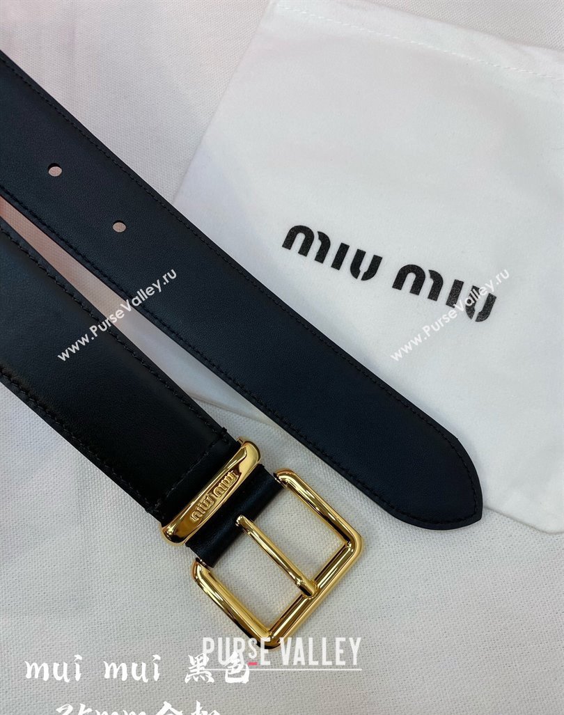 Miu Miu Leather Belt 3.5cm Black/Shiny Gold 2024 5432 (99-240131155)