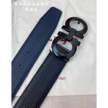 Ferragamo Litchi-Grained Calfskin Leather Belt 3.5cm Black/Blue/Black Buckle 2024 FG0131 (99-240131161)