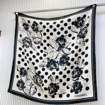 Chanel Camellia Silk Sqaure Scarf 90x90cm White 2024 0130 (A-24013031)