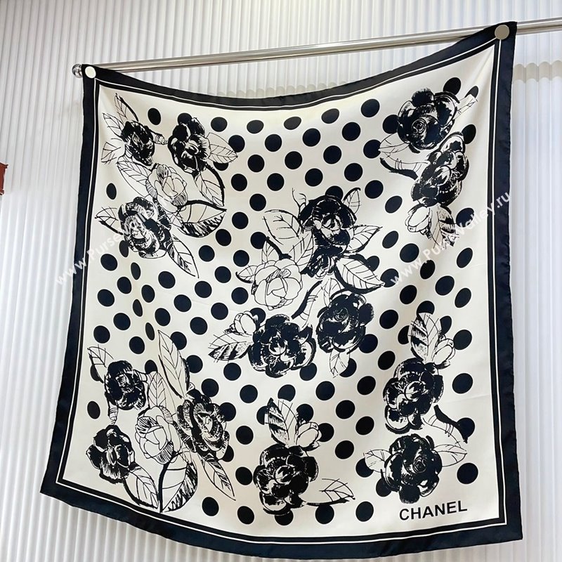 Chanel Camellia Silk Sqaure Scarf 90x90cm White 2024 0130 (A-24013031)