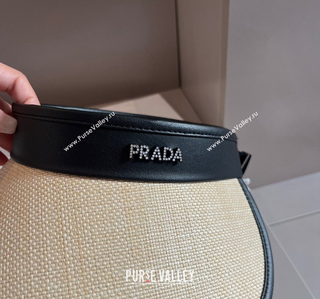 Prada Straw Visor Hat with Crystals Brown/Black 2024 0301 (XMN-240301068)