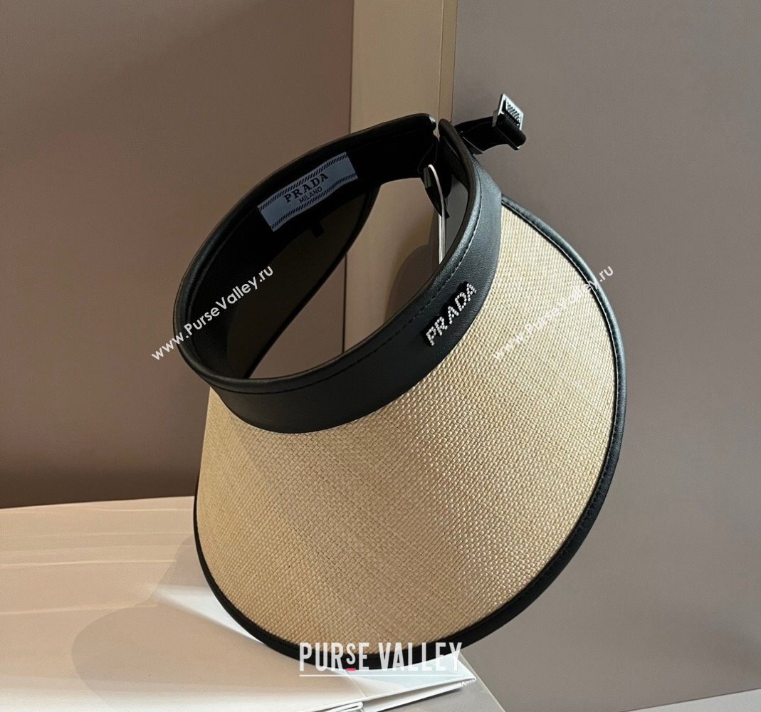 Prada Straw Visor Hat with Crystals Brown/Black 2024 0301 (XMN-240301068)