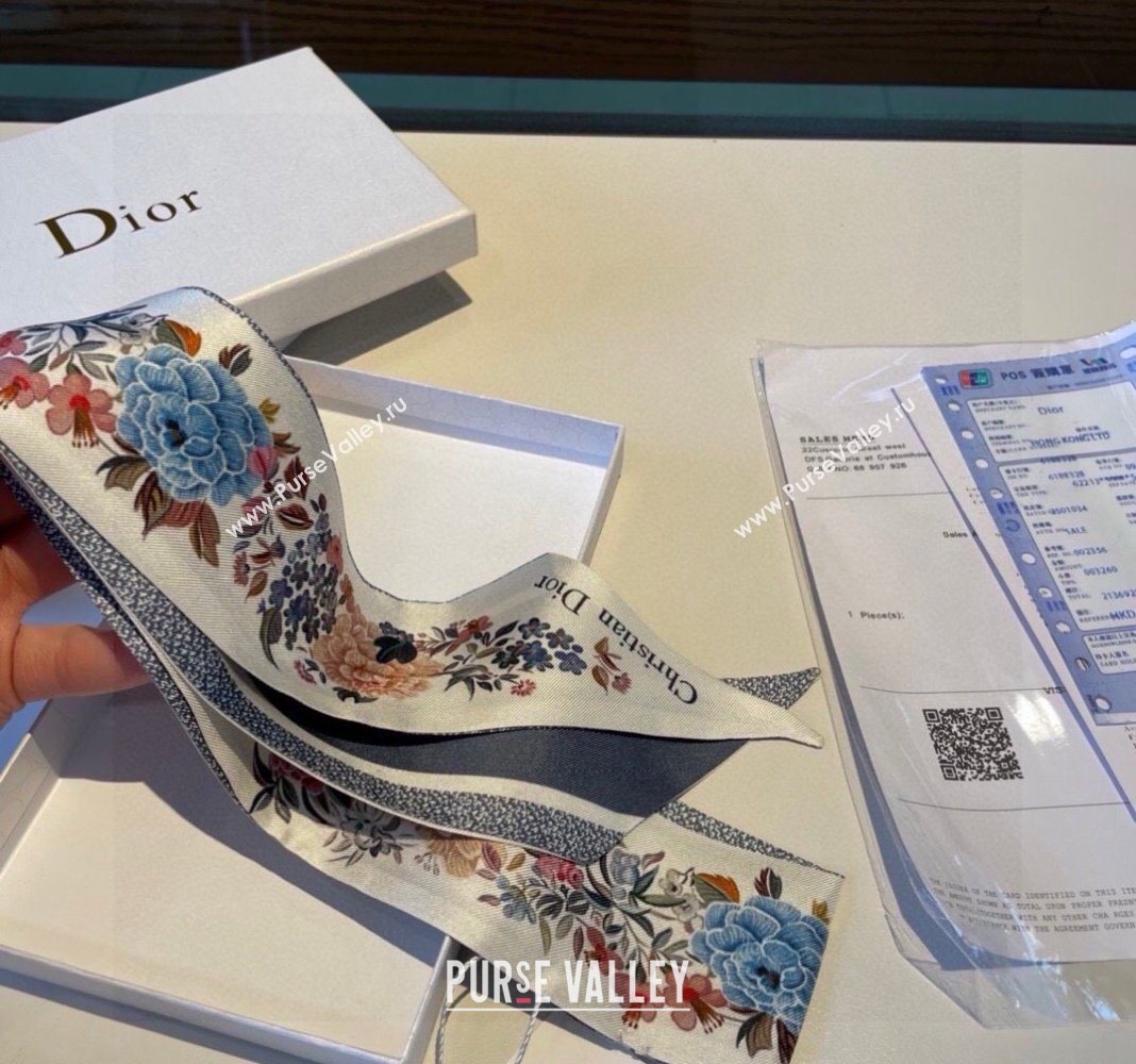 Dior Mizza Silk Bandeau Scarf 5x86cm Grey 2024 0304 (XMN-240304029)