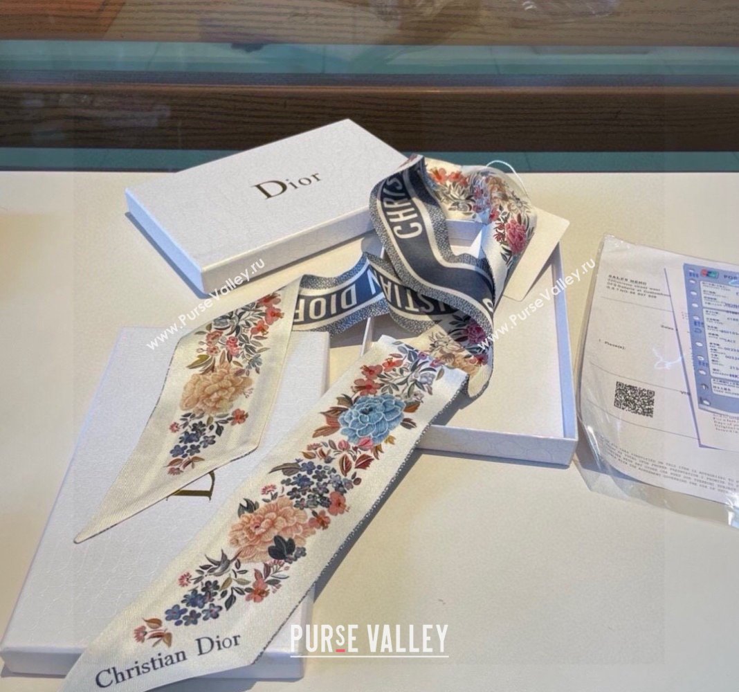 Dior Mizza Silk Bandeau Scarf 5x86cm Grey 2024 0304 (XMN-240304029)