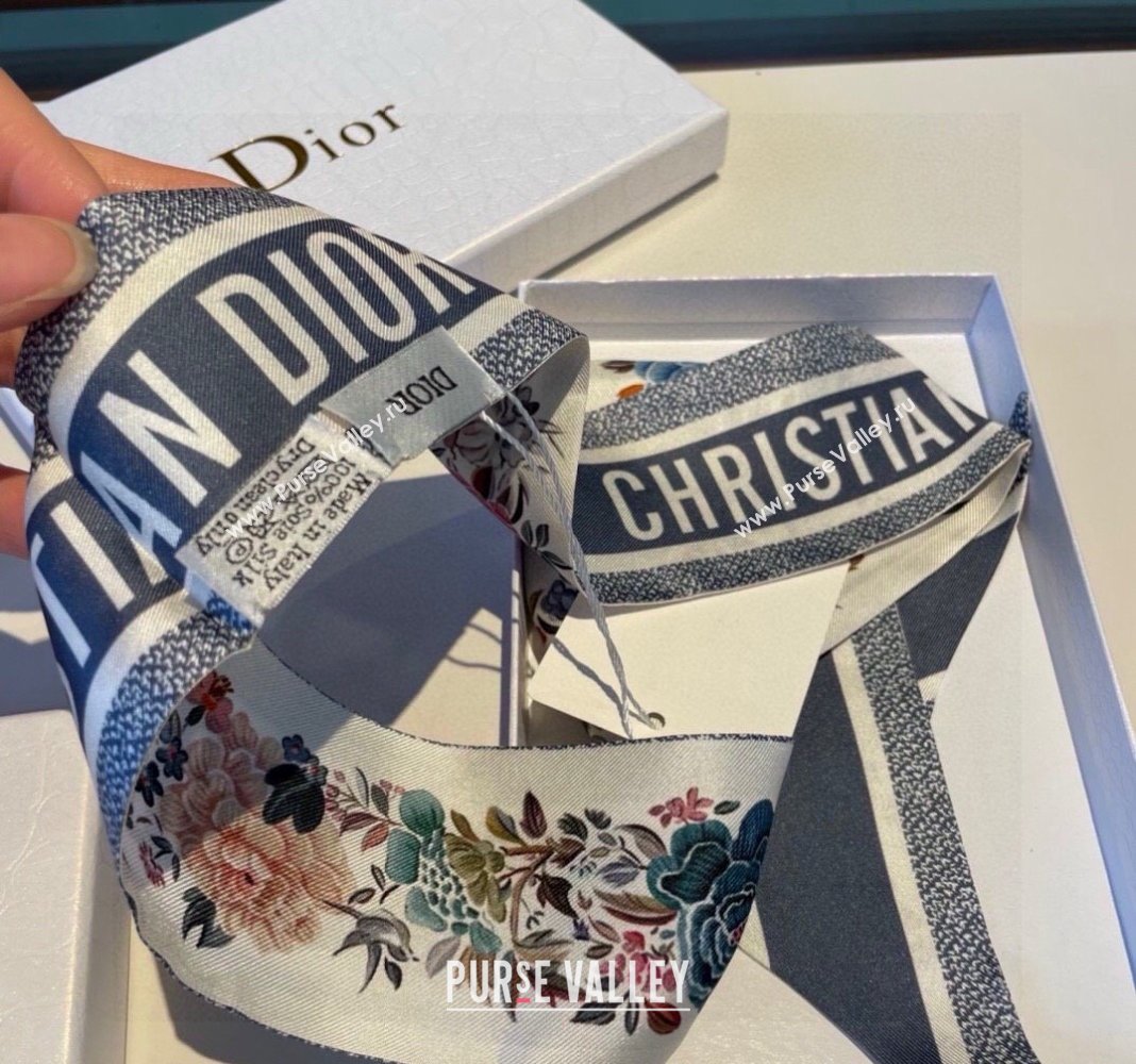 Dior Mizza Silk Bandeau Scarf 5x86cm Grey 2024 0304 (XMN-240304029)