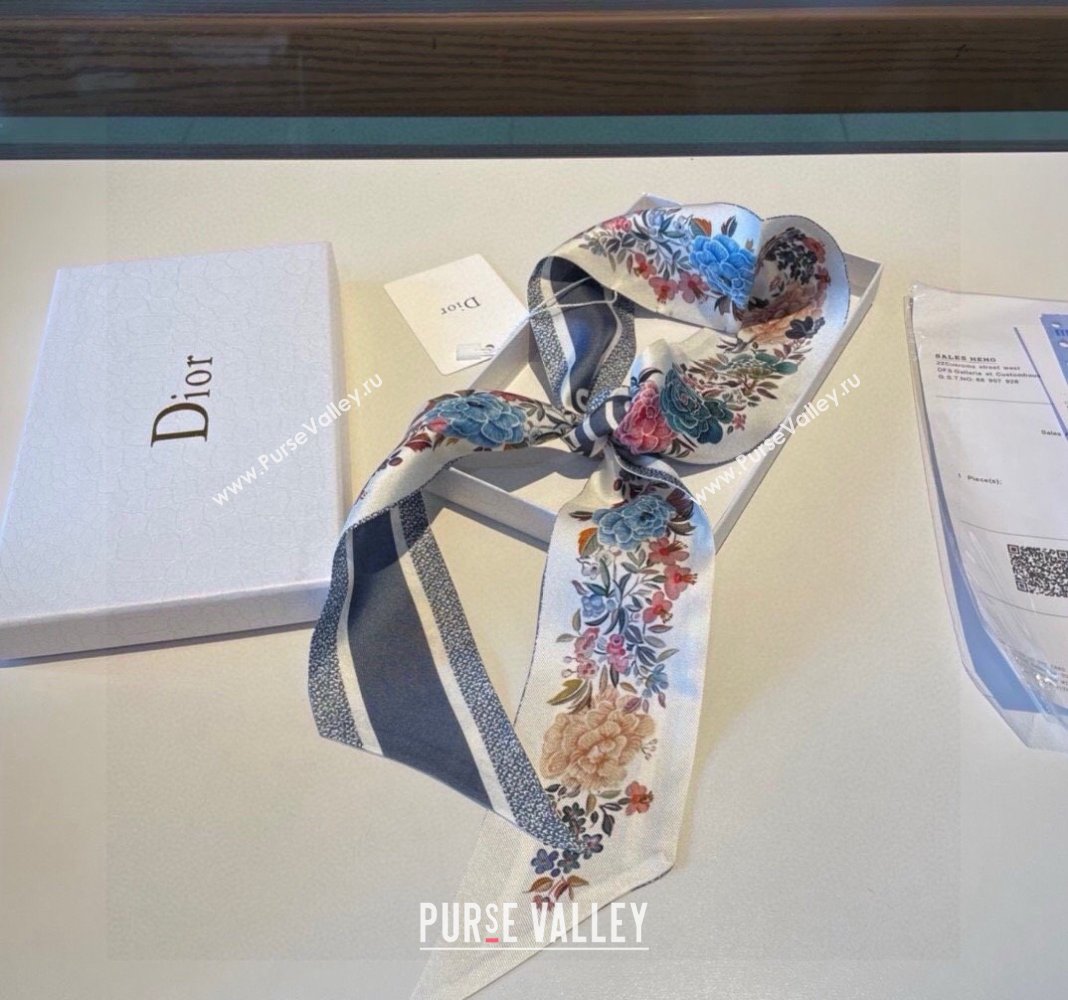 Dior Mizza Silk Bandeau Scarf 5x86cm Grey 2024 0304 (XMN-240304029)